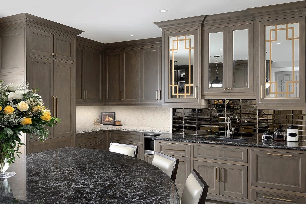 Modern kitchen with gray glazed cabinets refinished by Maco Painting