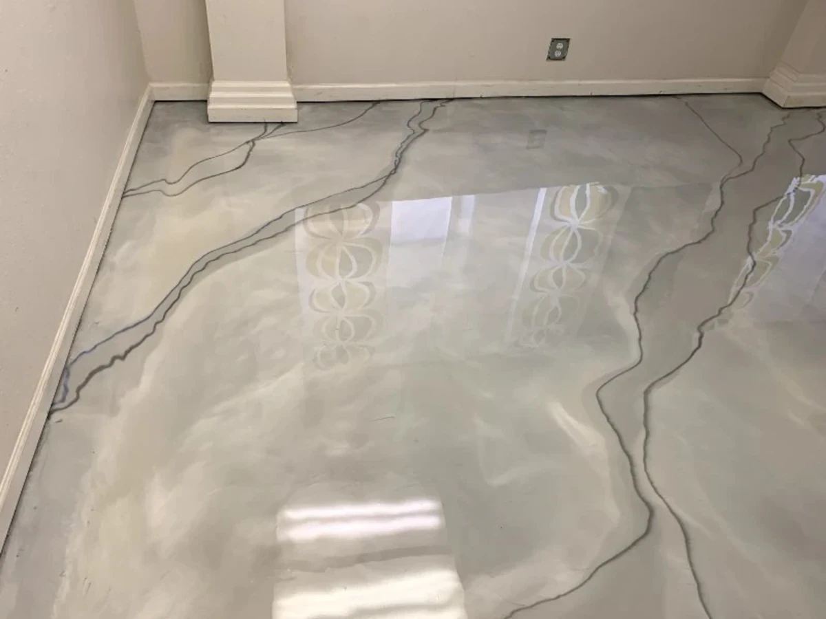 Custom luxury hallway with elegant marbled epoxy floor